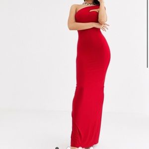 One Shoulder Red Maxi Dress